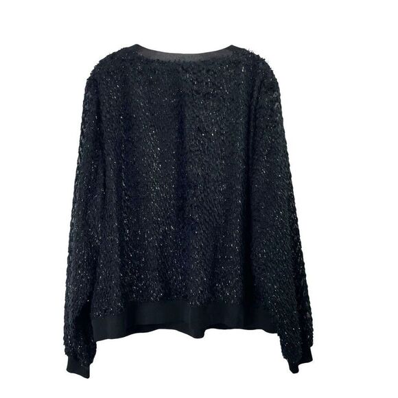 Trina Turk Metallic Shag fuzzy Sweatshirt top Size XXL black shiny sparkle - Picture 8 of 9